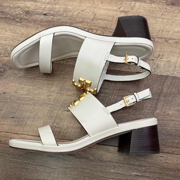 Tory Burch White Sandals with Gold Logo - Picture 4 of 6